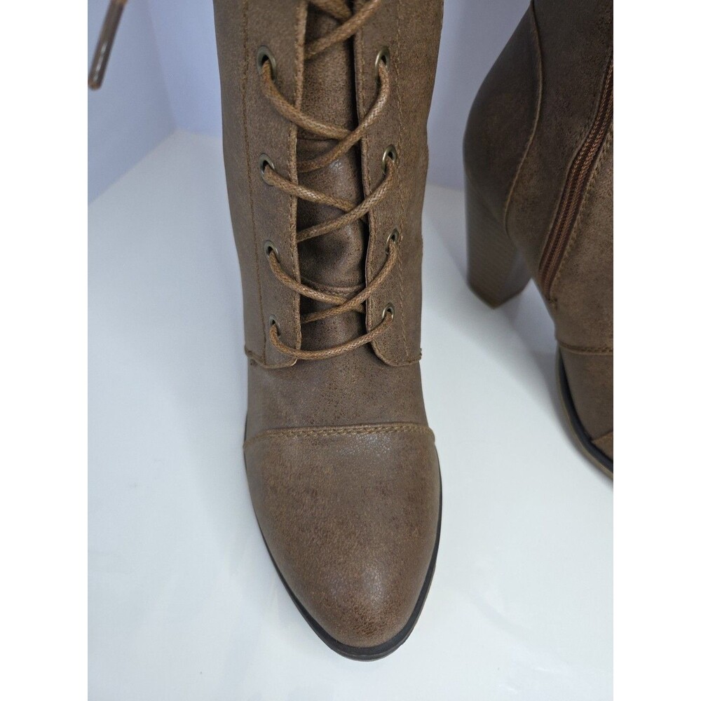 Forever Faux Leather brown over the knee Zip Up boots size 8.5 Lace Up Detail - Picture 2 of 10